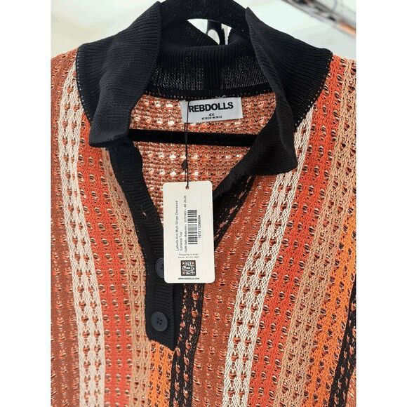 NWT Rebdolls Lateefa Knit Multi Stripe Oversized Collar Top - Picture 5 of 5